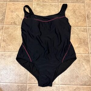 Catalina Womens Plus 1X 16W One Piece Swimsuit Black Pink Piping CTW24122